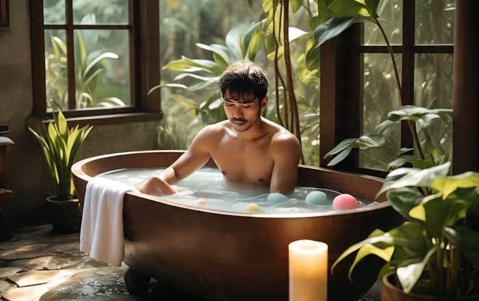 Seorang pria sedang mandi.