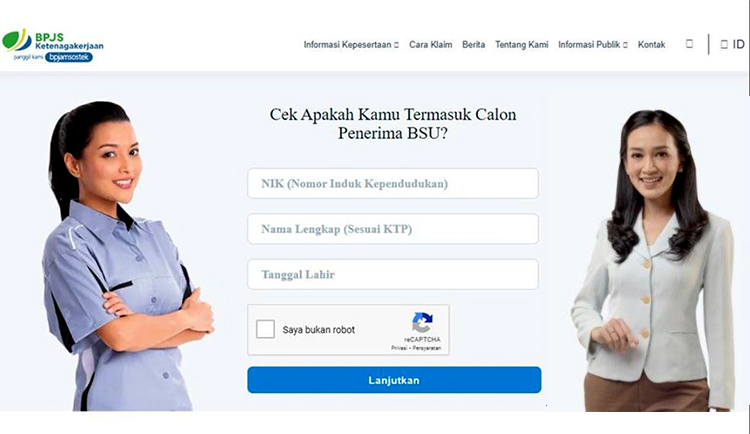 ILUSTRASI laman cek status penerima BSU di situs bsu.bpjsketenagakerjaan.go.id