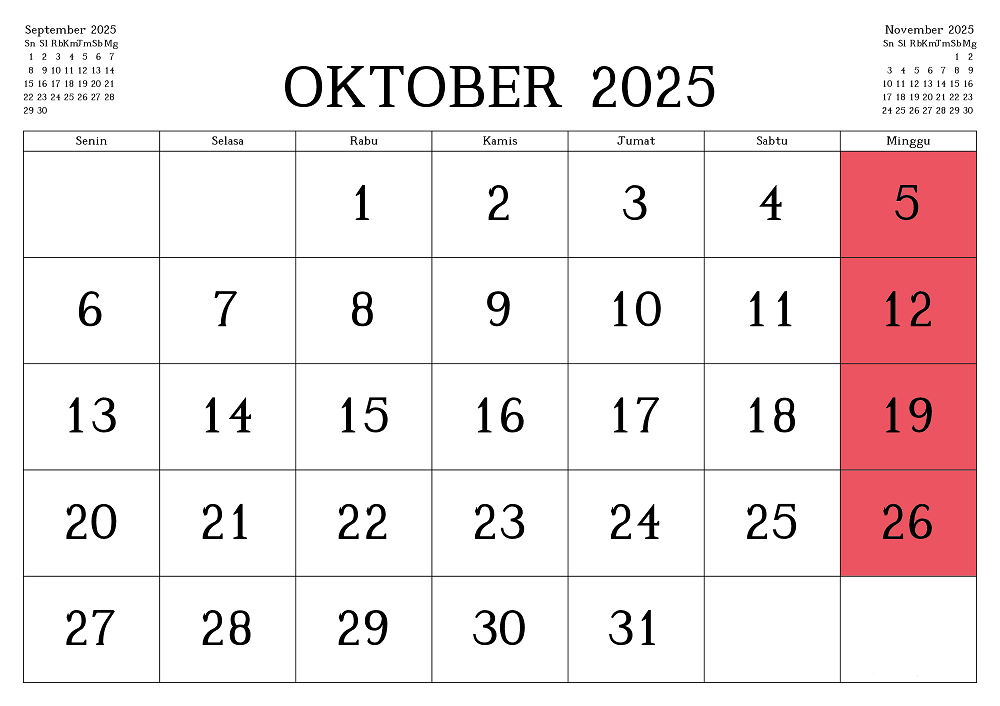 Kalender lengkap libur sekolah bulan Oktober 2025 di Jawa Timur Tahun Ajaran 2025/2026.