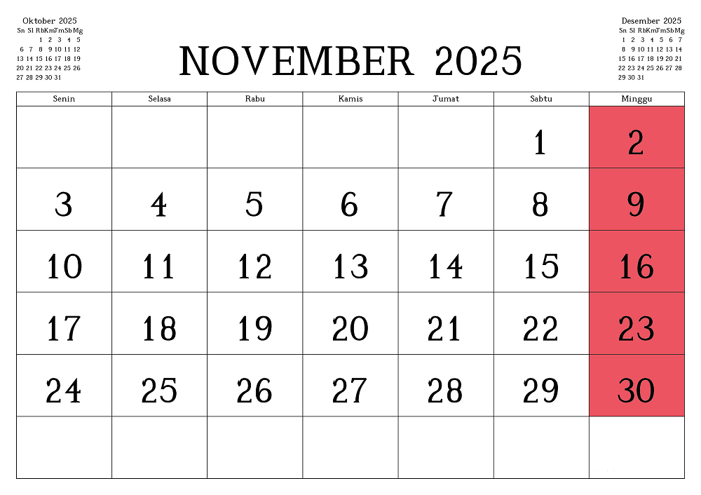 Kalender lengkap libur sekolah bulan November 2025 di Jawa Timur Tahun Ajaran 2025/2026.