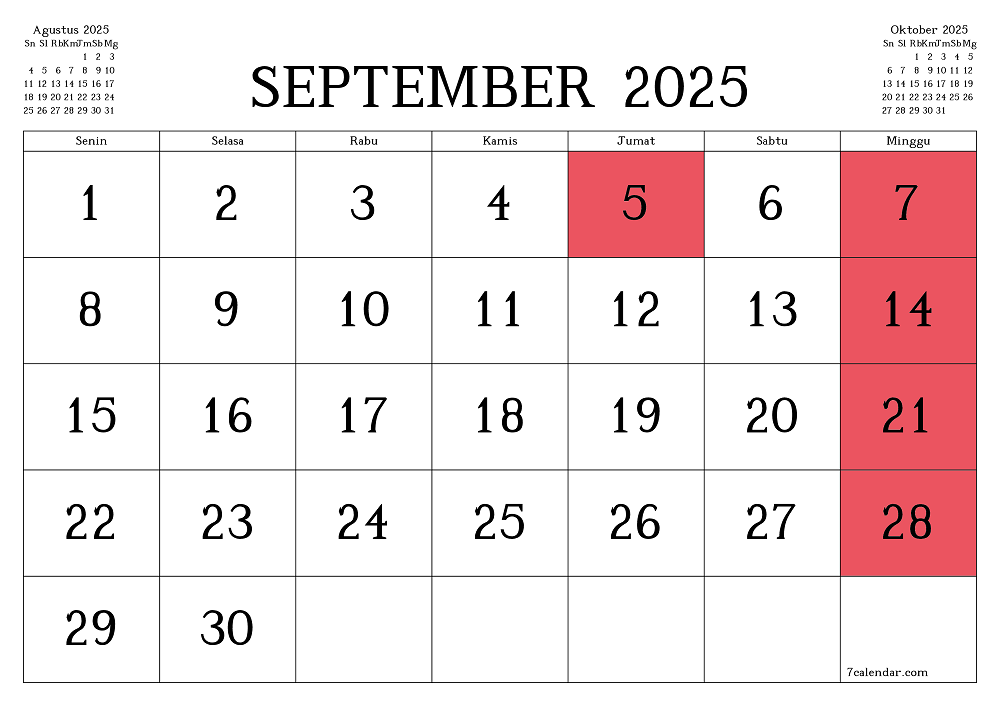 Kalender lengkap libur sekolah bulan September 2025 di Jawa Timur Tahun Ajaran 2025/2026.