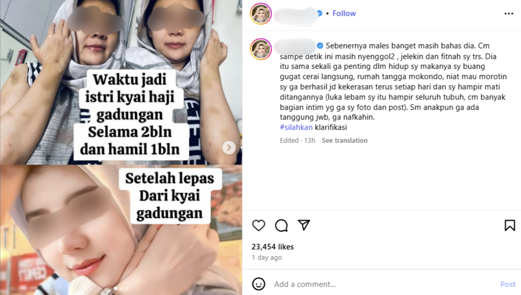 Curhatan akun di Instagram, mengaku jadi korban KDRT.