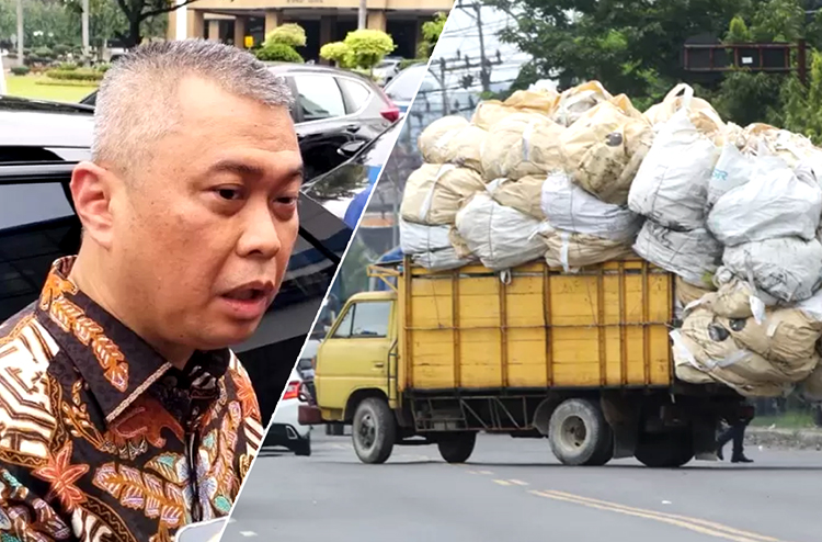 Menhub Dudy Purwagandhi (kiri) dan truk ODOL.