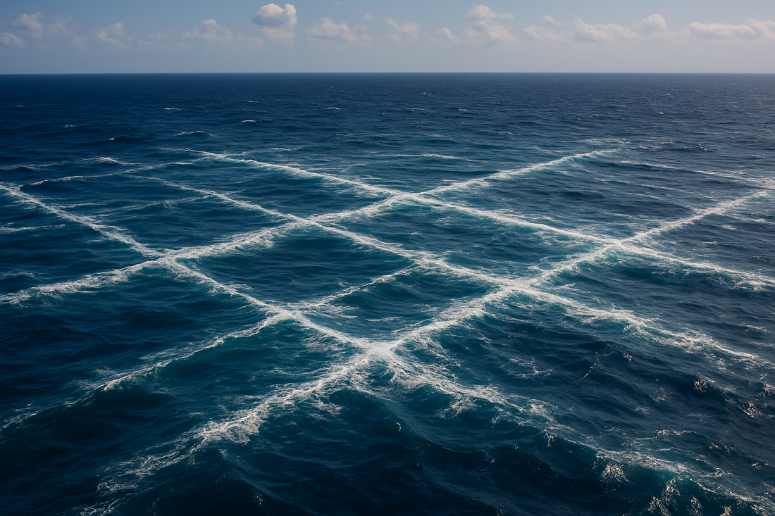 Fenomena Cross Sea, ombak berbentuk kotak-kotak yang harus dihindari para pelaut.