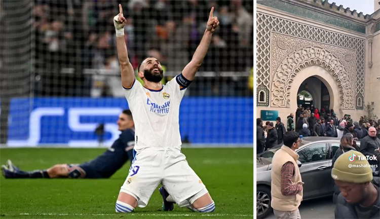 Karim Benzema berselebrasi untuk Real Madrid. Masjid yang dibangun di Lyon untuk Sang Ayah.