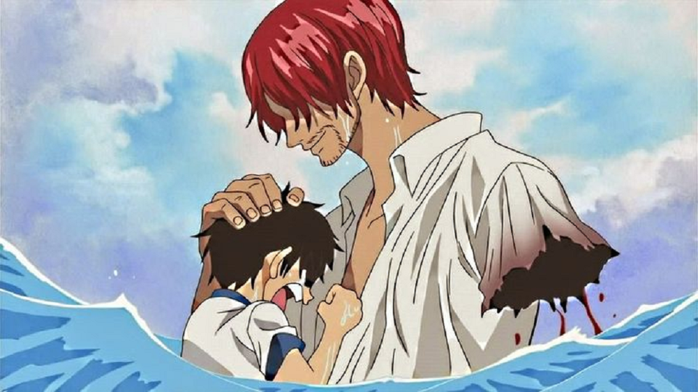 Momen haru awal One Piece, saat Shanks rela mengorbankan lengannya demi Luffy. Trik licik?