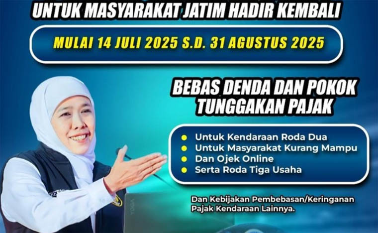 Program Pemutihan Pajak Kendaraan Bermotor kembali digulirkan Gubernur Khofifah. Berlaku di seluruh Jawa Timur.
