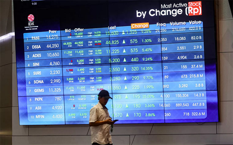 ILUSTRASI pergerakan Indeks Harga Saham Gabungan (IHSG) di Gedung Bursa Efek Indonesia Jakarta.