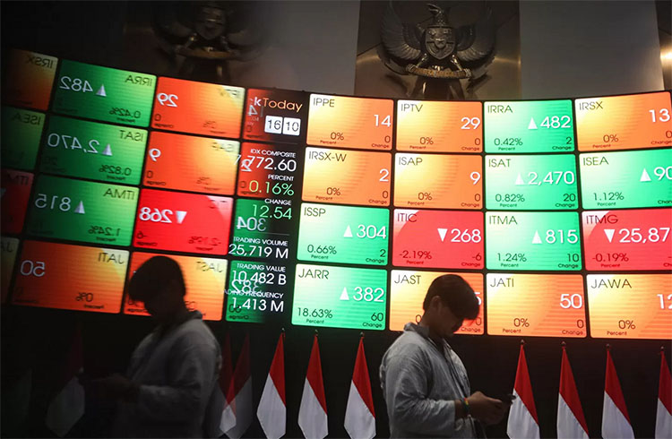 ILUSTRASI Pergerakan Indeks Harga Saham Gabungan (IHSG) di Gedung Bursa Efek Indonesia, Jakarta.
