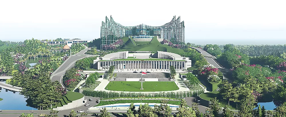 Desain dan infrastruktur Istana Negara di Ibu Kota Nusantara (IKN) yang dipersiapkan untuk mendukung upacara HUT RI ke-80.