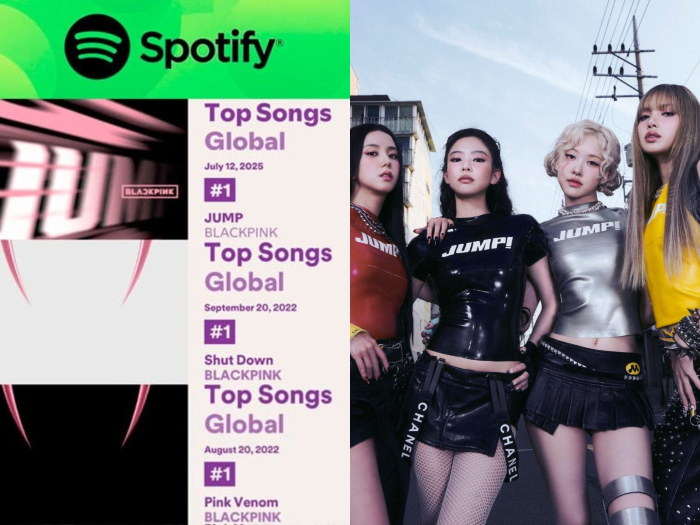 MV dan Lagu JUMP BLACKPINK menembus Top Songs Global di Spotify selama 6 har berturut-turut.