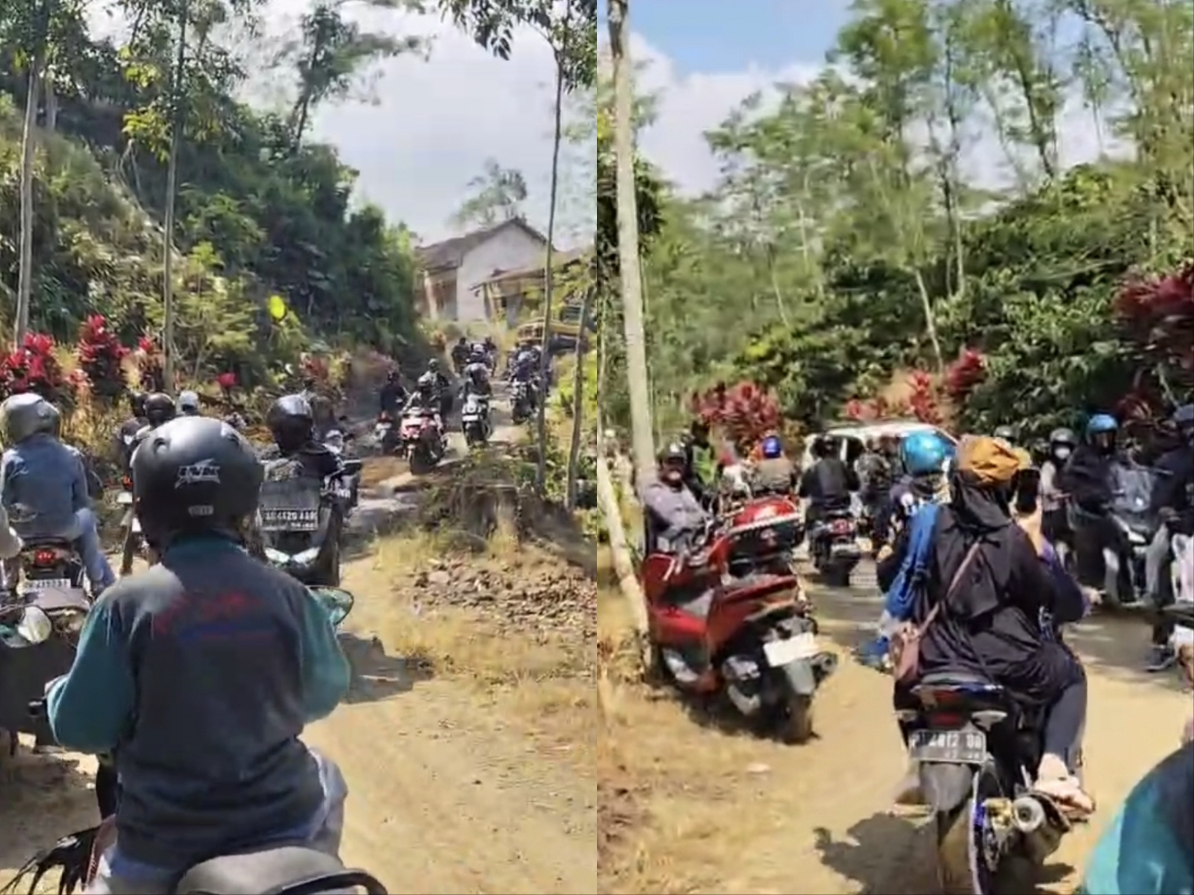 Jalur tikus alternatif untuk roda dua saat Gumitir ditutup total juga macet parah.
