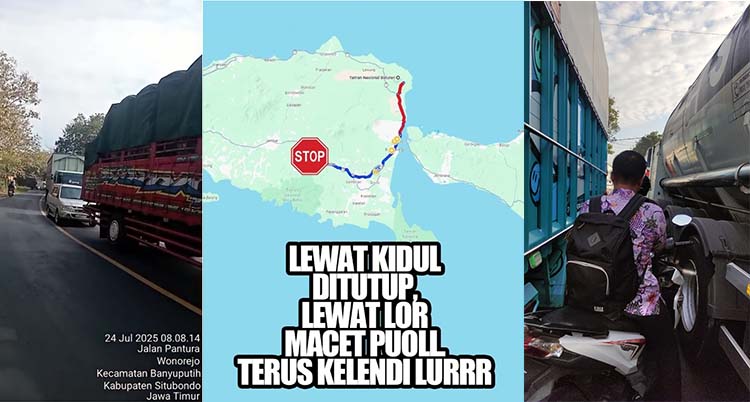 Jalur pantura lumpuh dari Ketapang hingga Baluran. Sedang jalur selatan situtup total.