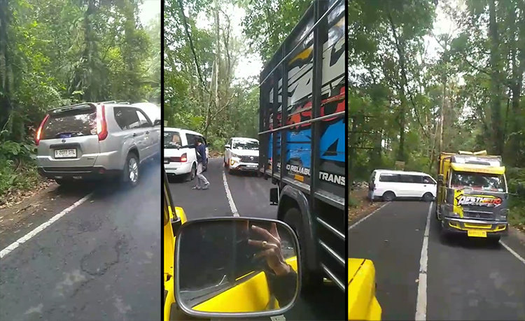 Kolase tangkapan video kemacetan di Erek-Erek Ijen. Jalan ini menjadi jalur alternatif Banyuwangi-Bondowoso.