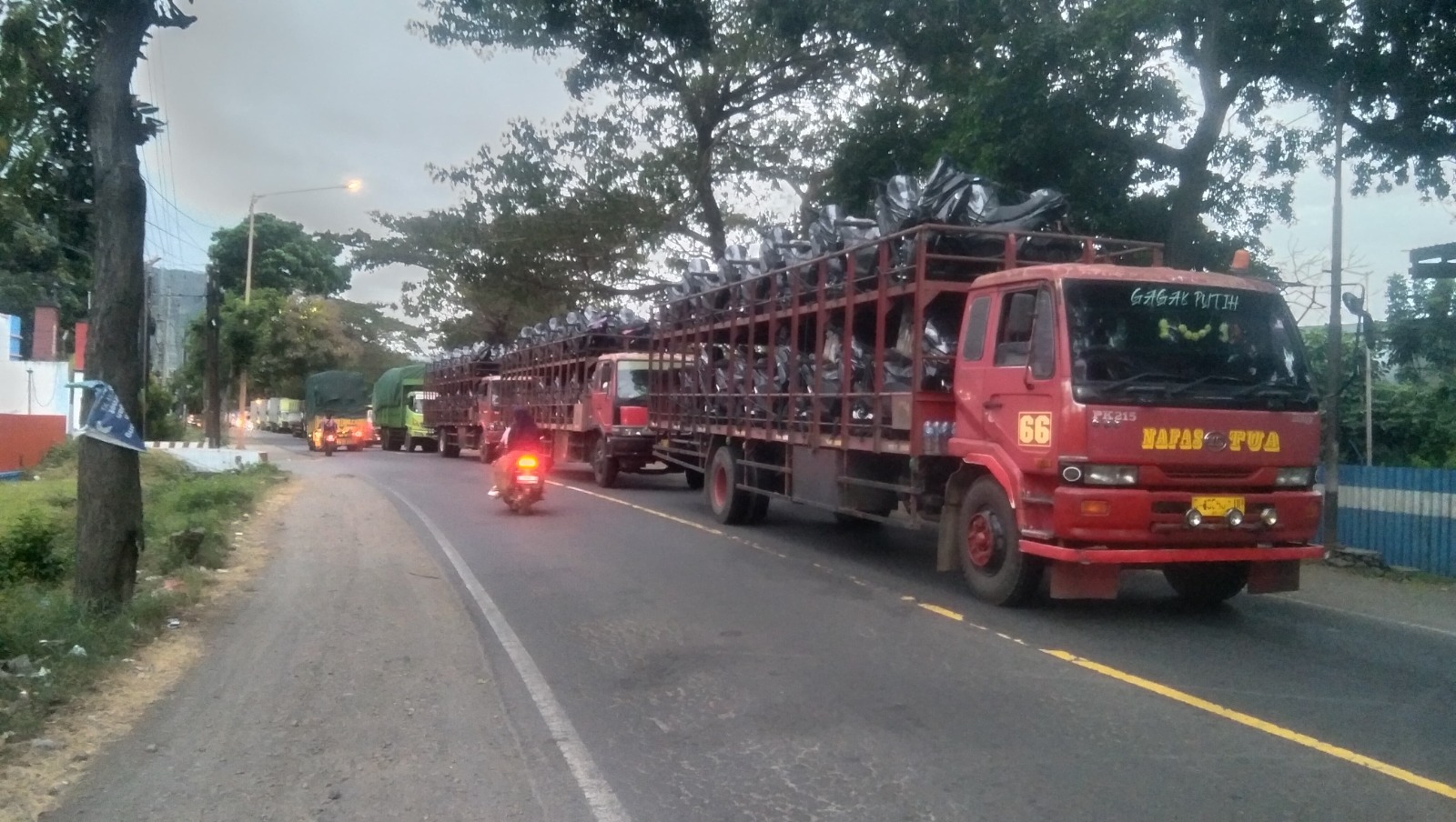 Antrean kendaraan mengular di sisi kanan jalan sepanjang 3,4 KM, mulai dari depan Pelabuhan Ketapang hingga mendekati kawasan Pelabuhan Tanjung Wangi, Selasa kemarin (29/7).