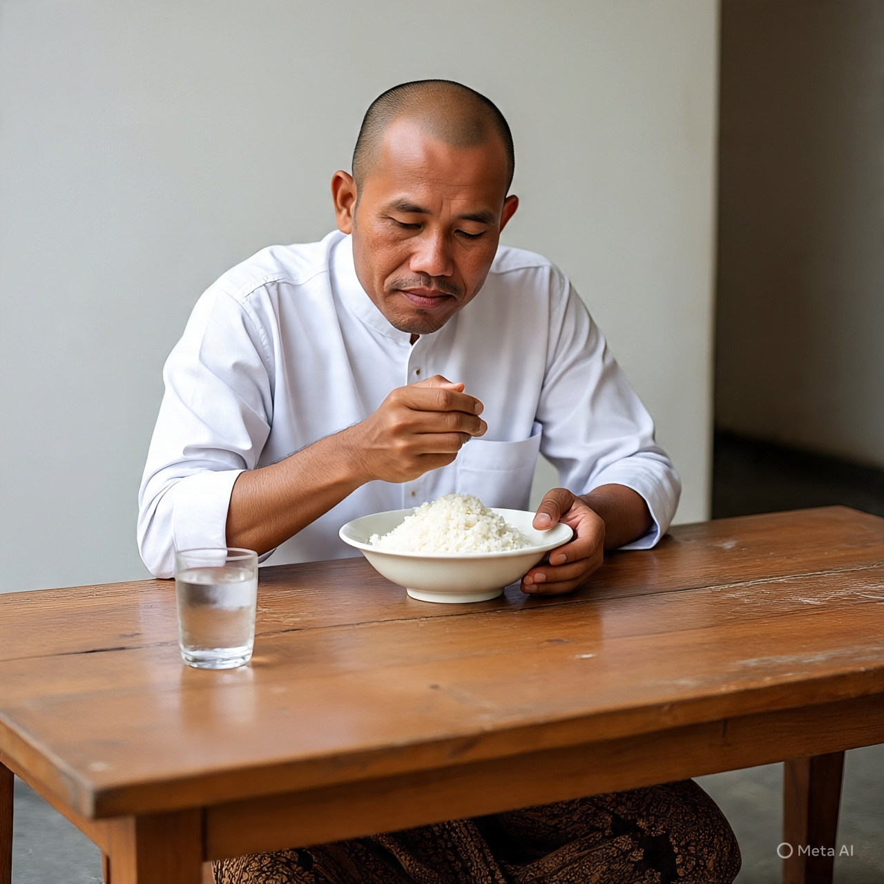 Seorang pria sedang menjalani puasa mutih.
