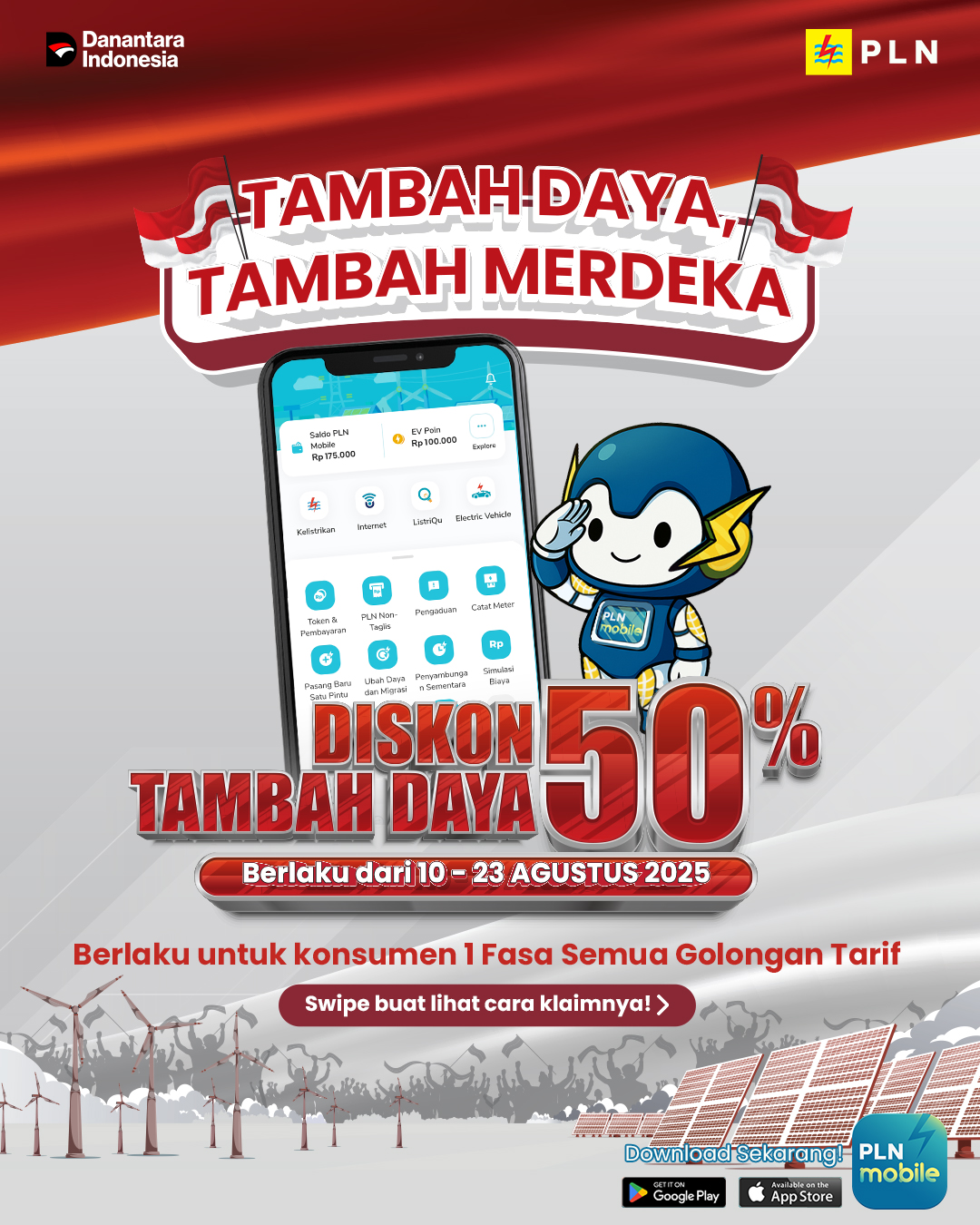 Diskon tambah daya listrik 50 persen dari PLN hingga 23 Agustus 2025.