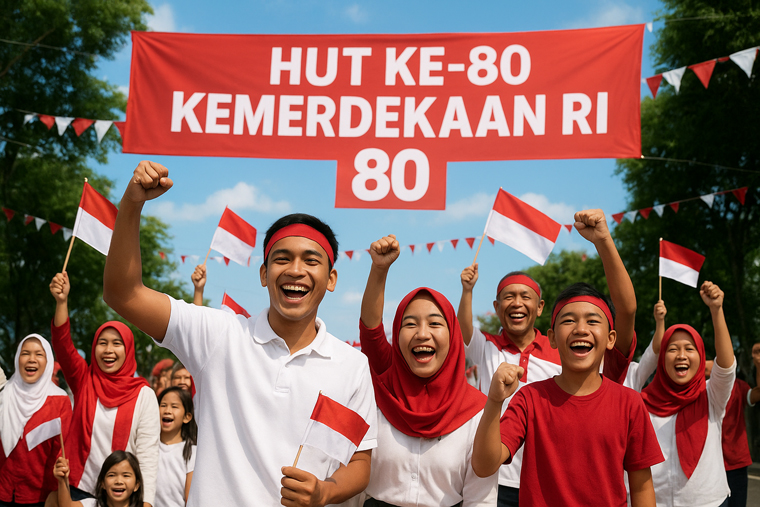 ILUSTRASI warga Indonesia merayakan HUT Kemerdekaan RI ke-80 tahun.