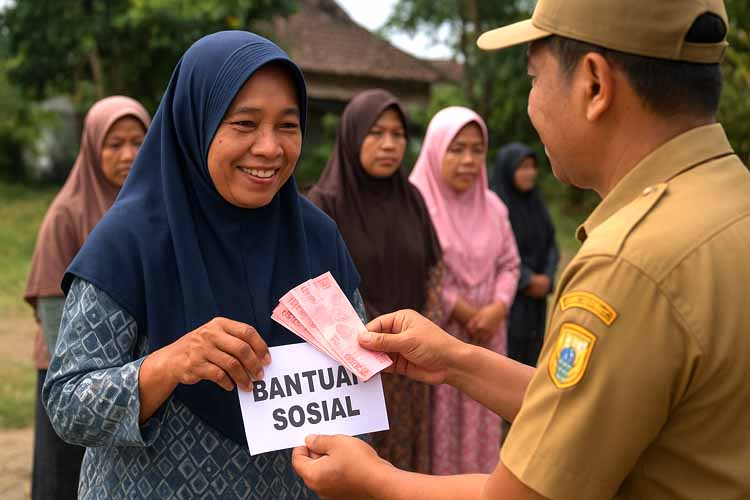 ILUSTRASI warga menerima bansos dari pemerintah.