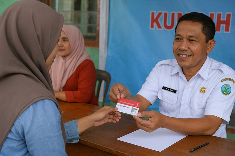 ILUSTRASI pendistribusian Kartu Keluarga Sejahtera (KKS) baru kepada Keluarga Penerima Manfaat (KPM).