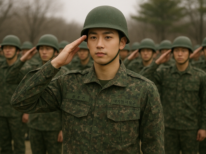 Ilustrasi Idol atau aktor Korea yang sedang Wajib Militer