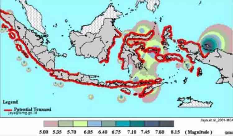 Peta daerah terdampak megathrust jika benar-benar terjadi di Indonesia.