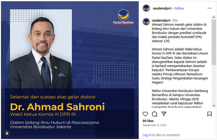 Profil Ahmad Sahroni, politisi Partai NasDem.