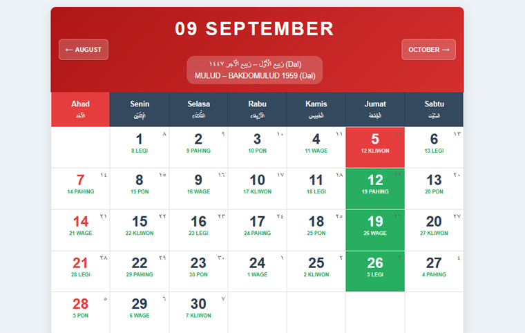 Kalender bulan September 2025