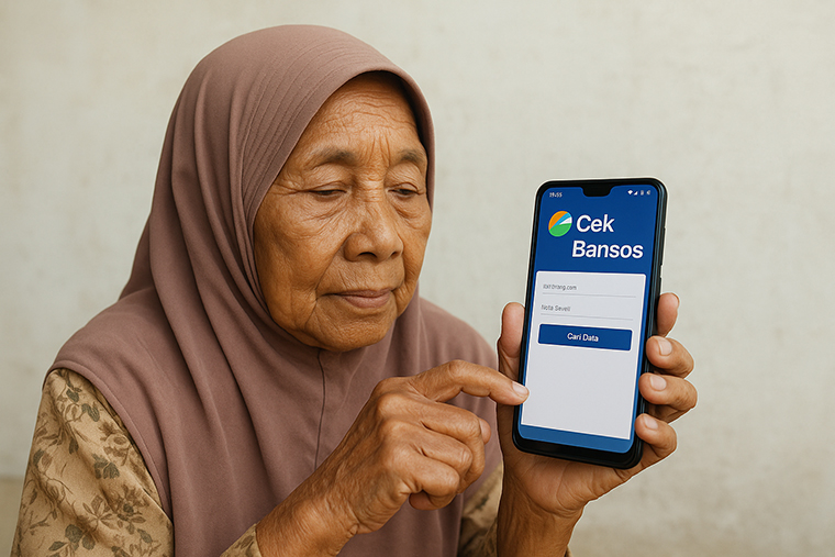 ILUSTRASI PKH sedang mengecek namanya di aplikasi cek bansos.