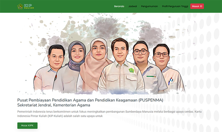 Laman program KIP Kuliah Kemenag 2025. Kunjungi kip-kuliah.kemdiktisaintek.go.id