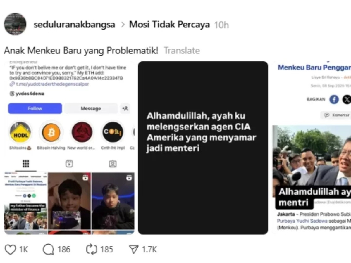 Unggahan kontroversial anak Menkeu baru, Yudo Sadewa.