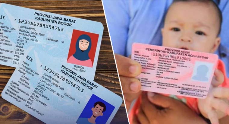 Kolase KTP biru dan KTP pink atau Kartu Identitas Anak (KIA).