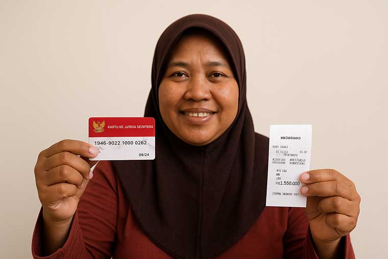 ILUSTRASI KPM menerima pencairan dana bansos dari bank.