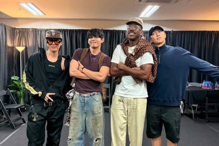 V BTS menghadiri konser Tyler the Creator di Seoul bersama RM dan J-Hope.