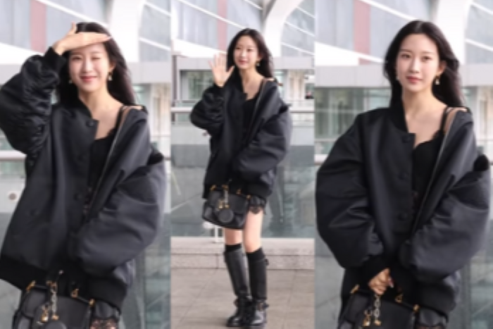 Gaya airport fashion Moon Ga Young yang feminin langsung menuai pujian penggemar.