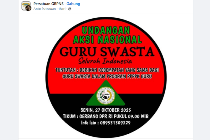 Tersebar undangan aksi nasional guru swasta seluruh Indonesia.
