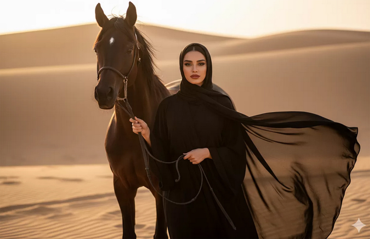 Ilustrasi Hasil Foto Arabian Cinematic di Gurun Pasir dengan Gemini.