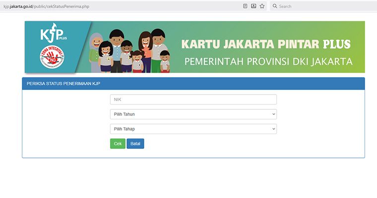 Cek status KJP Plus bisa buka di link https://kjp.jakarta.go.id/public/cekStatusPenerima.php