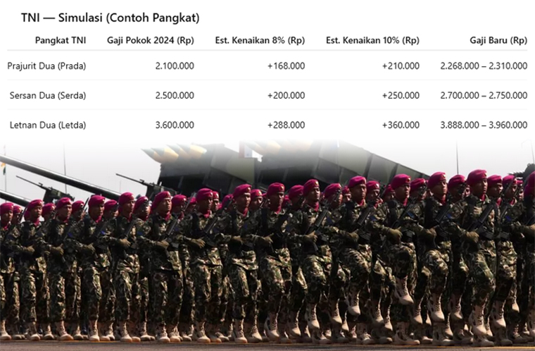Simulasi kenaikan gaji Prada, Serda, dan Letda TNI 2025