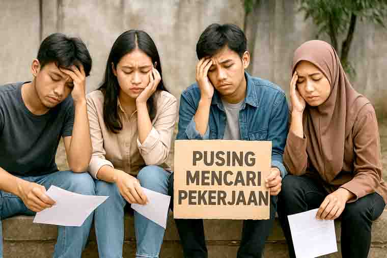 ILUSTRASI anak-anak muda bingung mencari pekerjaan.