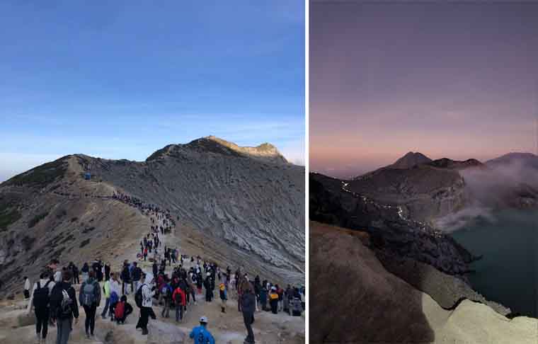 Wisatawan lokal maupun mancanegara memadati puncak Ijen, Sabtu dini hari (4/10).