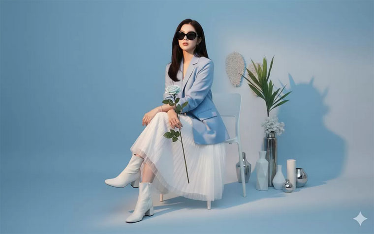Potret wanita muda elegan ala studio.