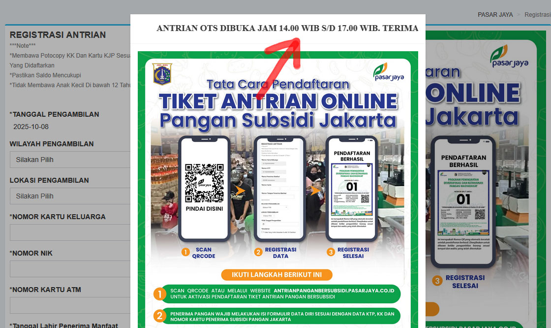 Pengunjung yang tidak sempat daftar online dilayani OTS mulai jam 14.00-17.00 WIB.