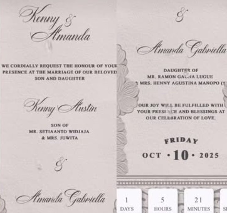 BIKIN HEBOH: Undangan penikahan Amanda Manopo dan Kenny Austin bocor di media sosial