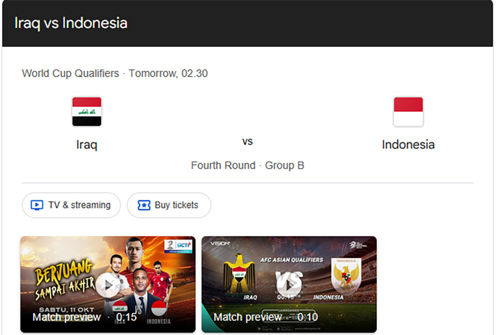 Jadwal pertandingan Iraq vs Indonesia di Jeddah, Minggu (12/10) dini hari.