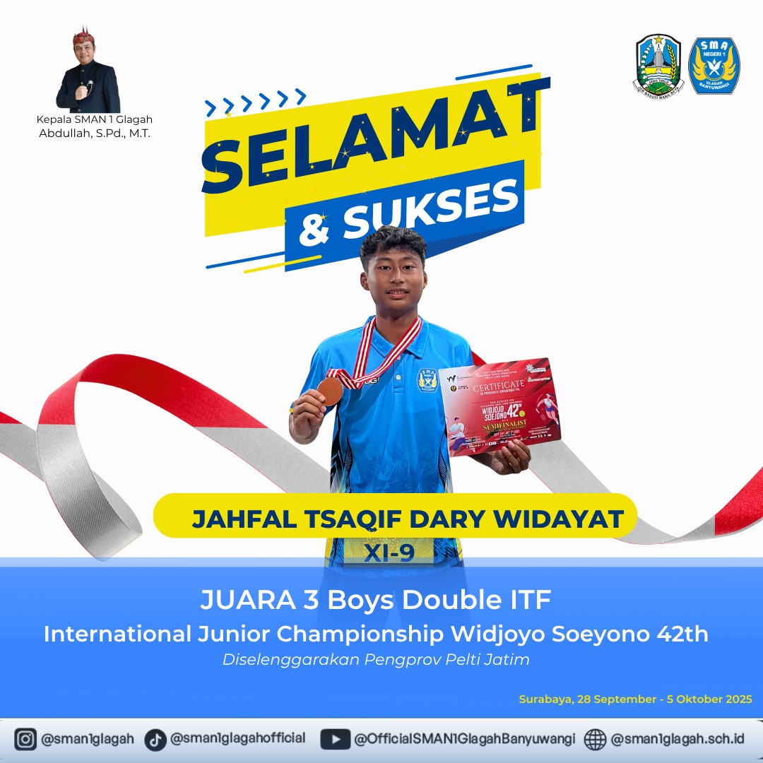 Siswa SMAN 1 Glagah, Jahfal Tsaqif Dary Widayat meraih Juara 3 Boys Double ITF.