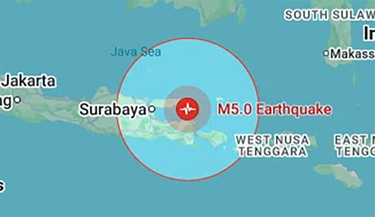 Peta gempa magnitudo 5,0 yang mengguncang perairan Sumenep Madura
