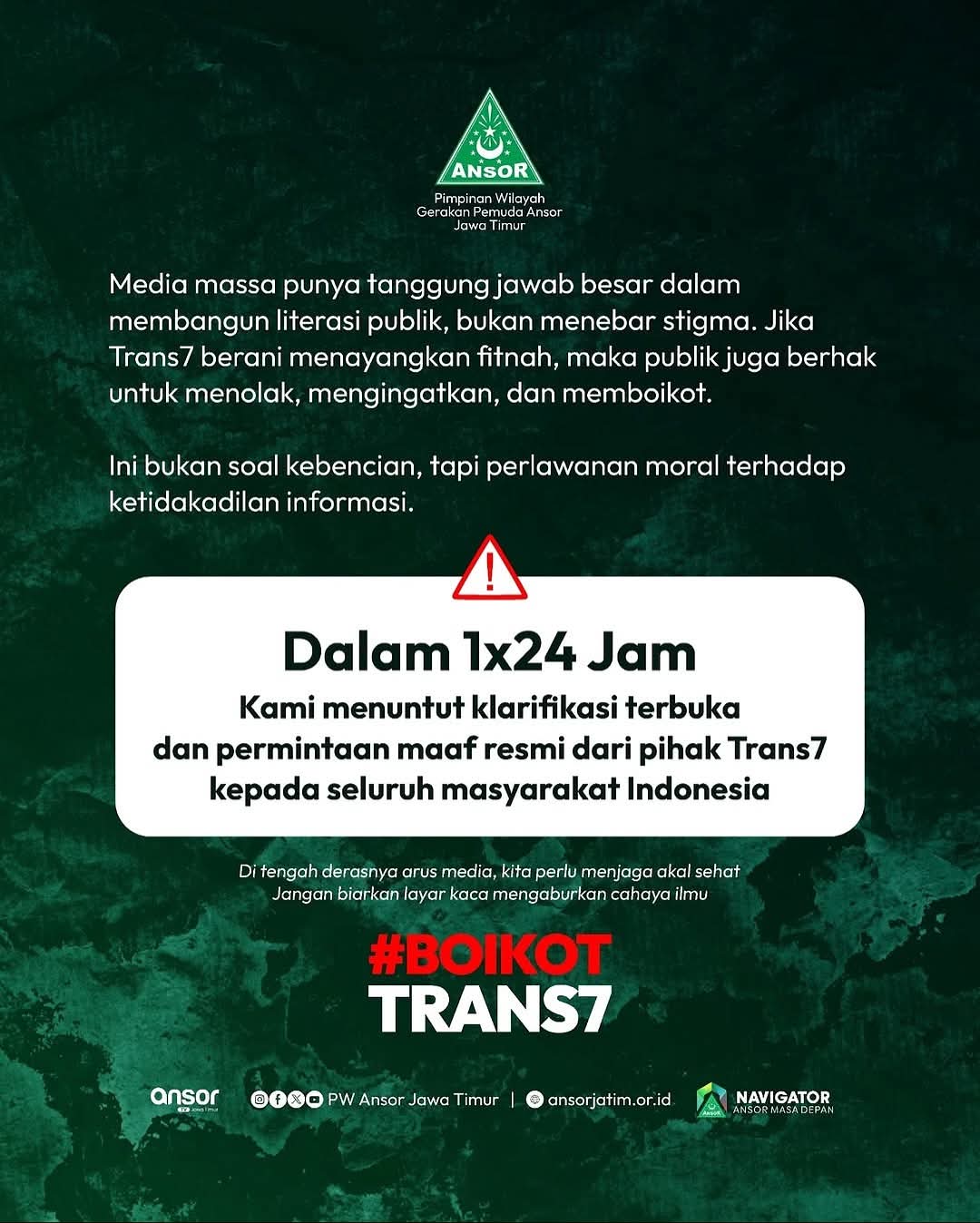 Seruan Ansor terhadap Trans7