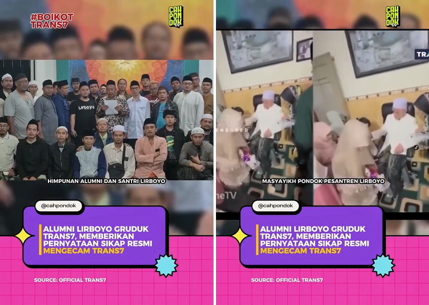 Alumni Pesantren Lirboyo se-Jabodetabek mendatangi Studio Trans7 dan membacakan pernyataan sikap.