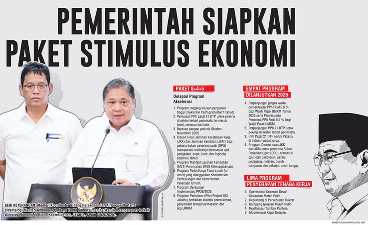 Menkeu Purbaya dan Menko Airlangga Hartarto mengumumkan stimulus ekonomi Prabowo-Gibran.
